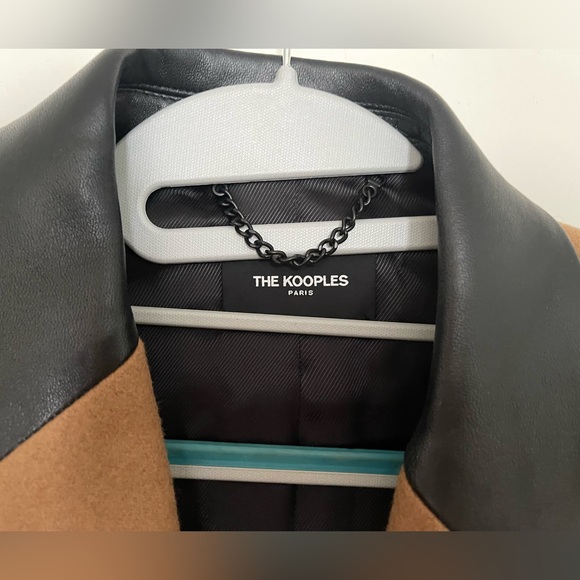 The Kooples LEATHER COLLAR CAMEL BELTED LONG WOOL COAT - size small in men’s - Picture 8 of 16